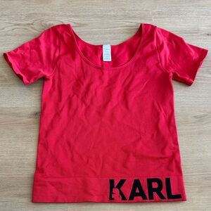 Karl Lagerfeld Red Short Sleeve Fitted Top